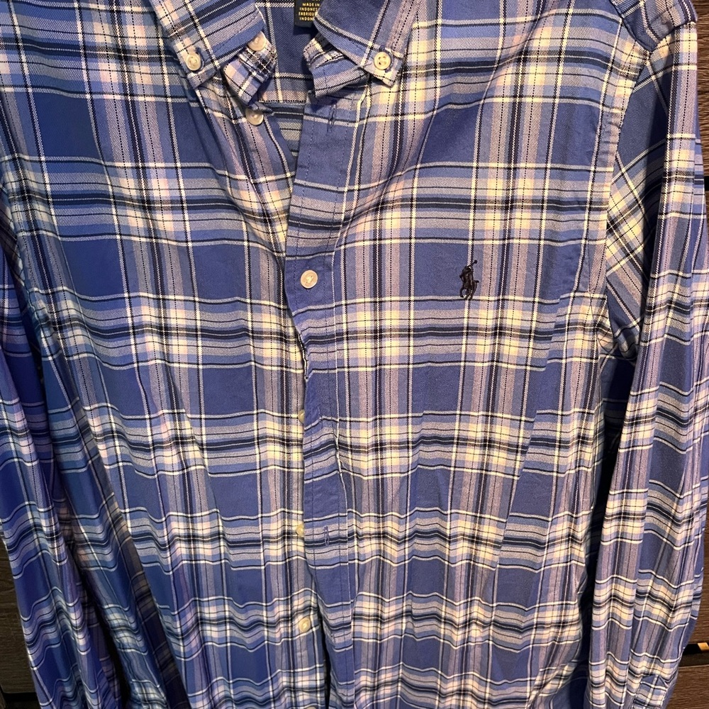 Ralph Lauren Blue and White Plaid Button Down Shirt